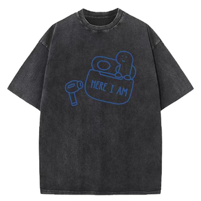 Unisexs  Summer Washed Vintage Short Sleeve g Heavy  Pure Cotton LooseFitting Patterned TShirt