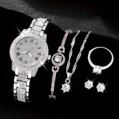 Ladies Watch Set Steel Belt Full Diamond Premium Quartz Watch Temperament Business Leisure Watch