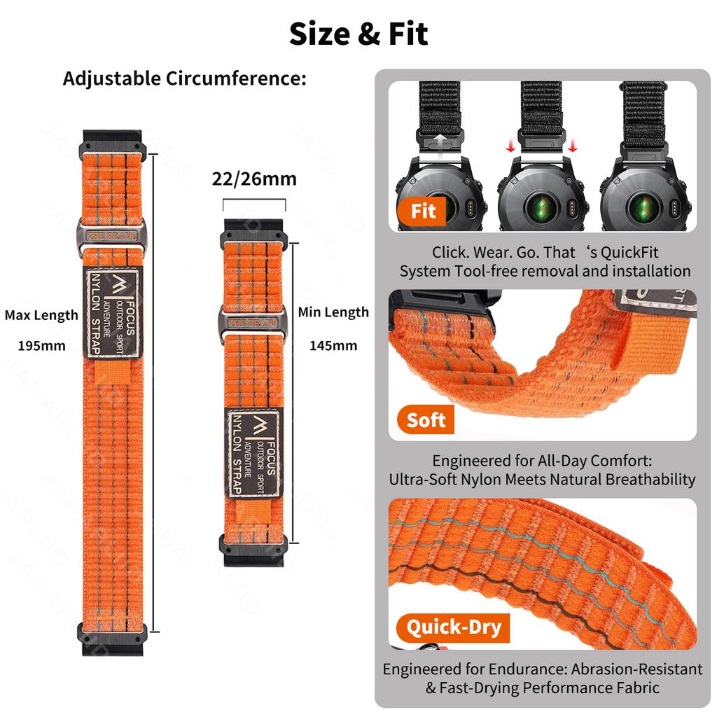 Cinturino a Passante in Nylon da 22/26mm per Garmin Fenix 8 51/47mm E 7 7X Pro 6 6X Cinturini QuickFit per Orologio Instinct 3 Quatix Epix Pro