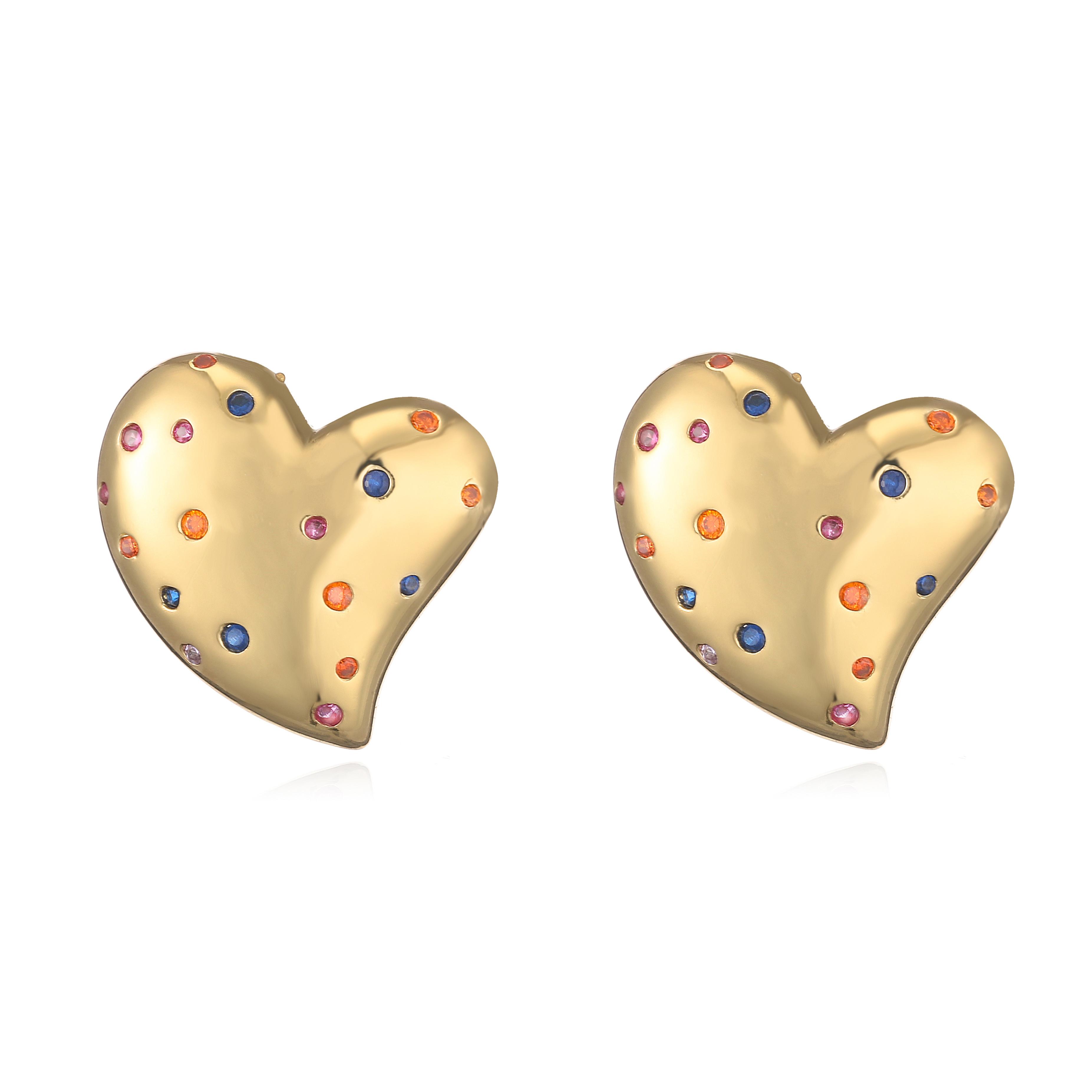 

HECHENG,Rainbow CZ Zircon Moon Star Heart Stud Earrings for Women Glossy Metal Statement Earring Piercing Ear Zircon Gift