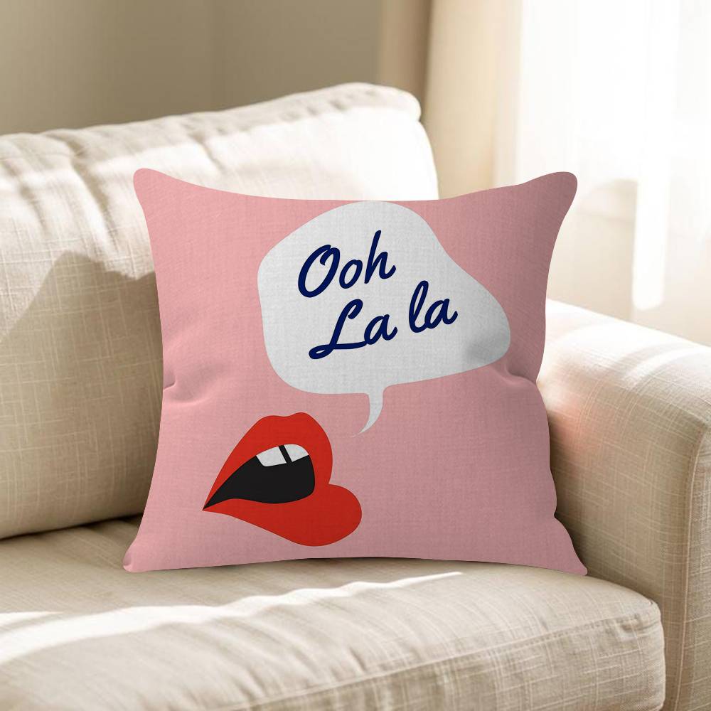 English Letter Pink Oh La La Pillow Covers Cartoon Sofa Decorative Home Doublesided Printing Short Plush Cute Cushion Cover
