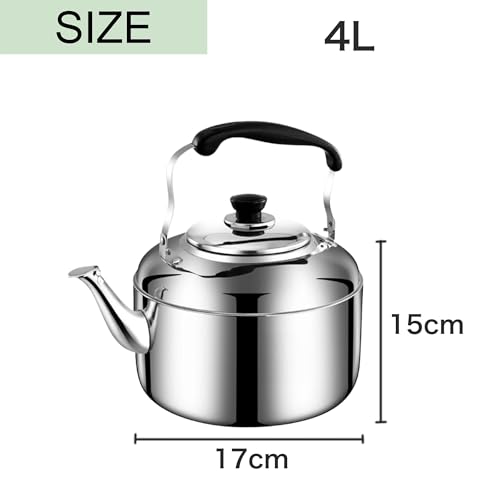 Asdays 4-liter Kettle, Compatible with Gas, Fire, and Induction Heat Sources, Whistling Type, Large Capacity, Outdoor Use, Stainless Steel (4L)