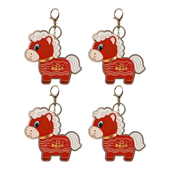 Yousheng 2026 Year of Horse Keychain Pendant Acrylic Red Horse Cartoon Design Metal Ring Key Chain with Happy New Year Blessings Backpack Schoolbag