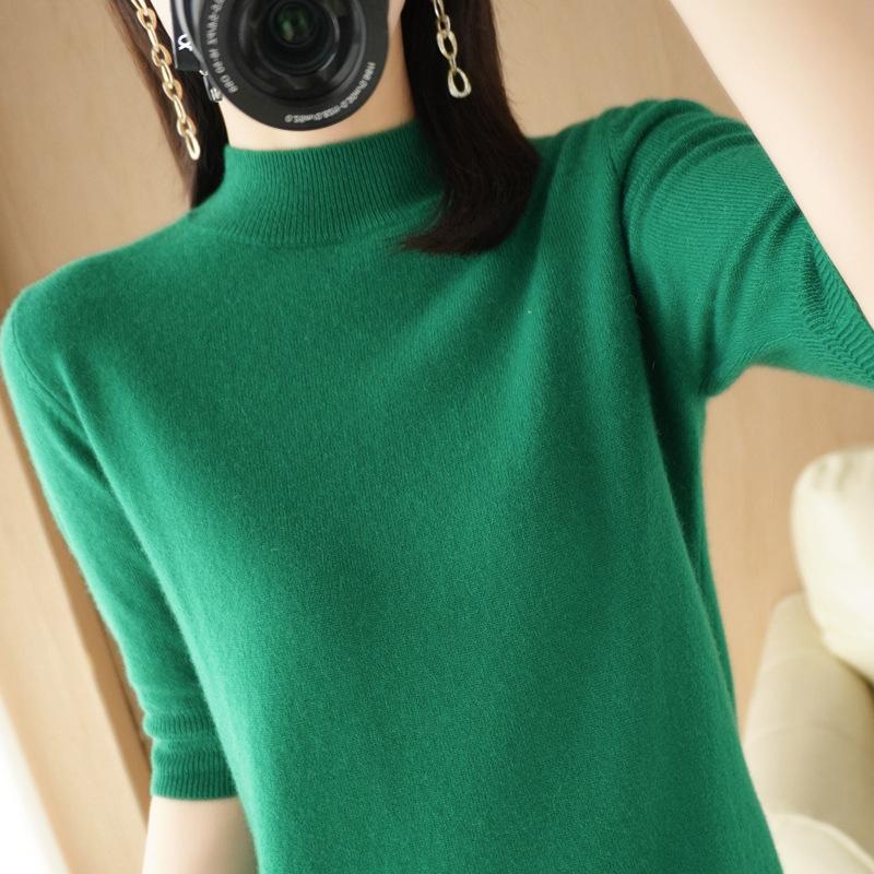 

Весенне-летняя женская свободная полуводолазка со средним рукавом, короткий пуловер, однотонный свитер, футболка One Size