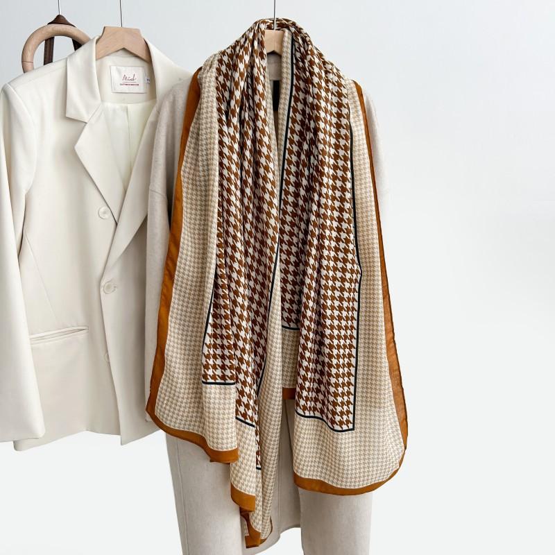Elegant Houndstooth Pattern Lightweight Warm Long Neck Scarf For Women