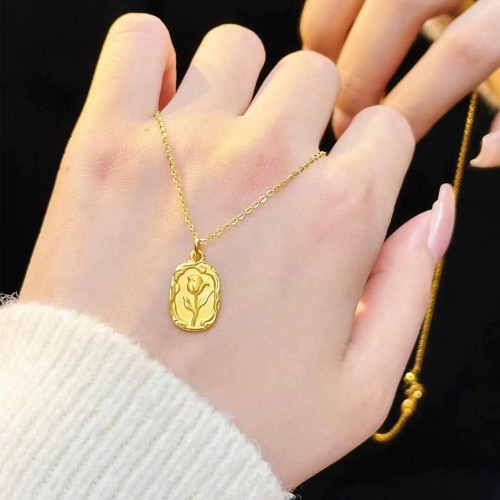

Zhongying Jewelry Gold Tulip Necklace: Elegant French-Inspired Rose Flower Clavicle Chain for Women золотий