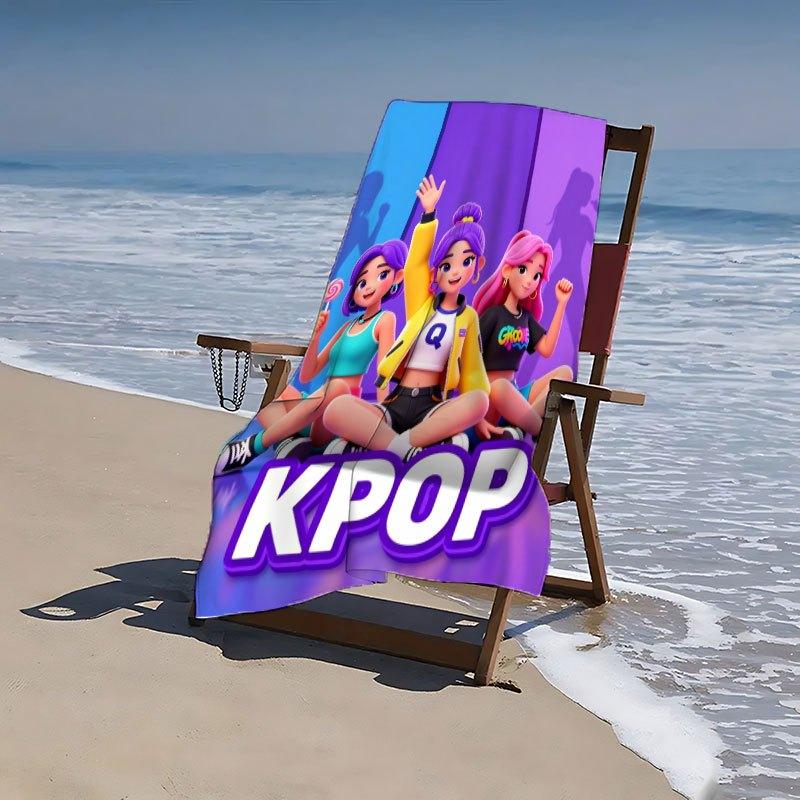 Asciugamano da Spiaggia Stile Gruppo di Ragazze Cartoni Animati Kpop per Piscina Spiaggia Campeggio Crociera Essenziale per Viaggi Estivi Regalo Vacanza