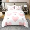 3 Pieces Bedding Set With Zipper Closure Red Heart Duvet Cover Queen Love Heart Pattern White Comforter Covers Set Cute Print