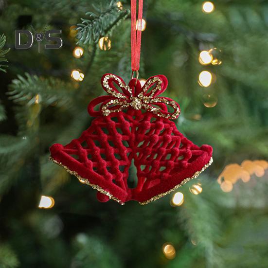 Christmas Ornaments Red Flocking Candy Cane Reindeer Bow Snowflake Hanging Decoration for Tree Home Decor