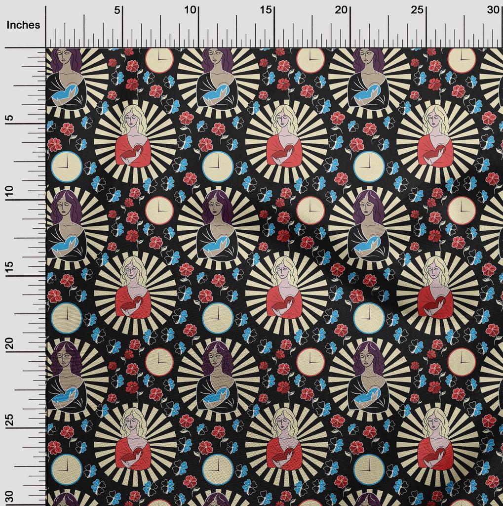 oneOone Cotton Flex Black Fabric Christmas Jesus Birth Sewing Material Print Fabric By The Yard 40 Inch