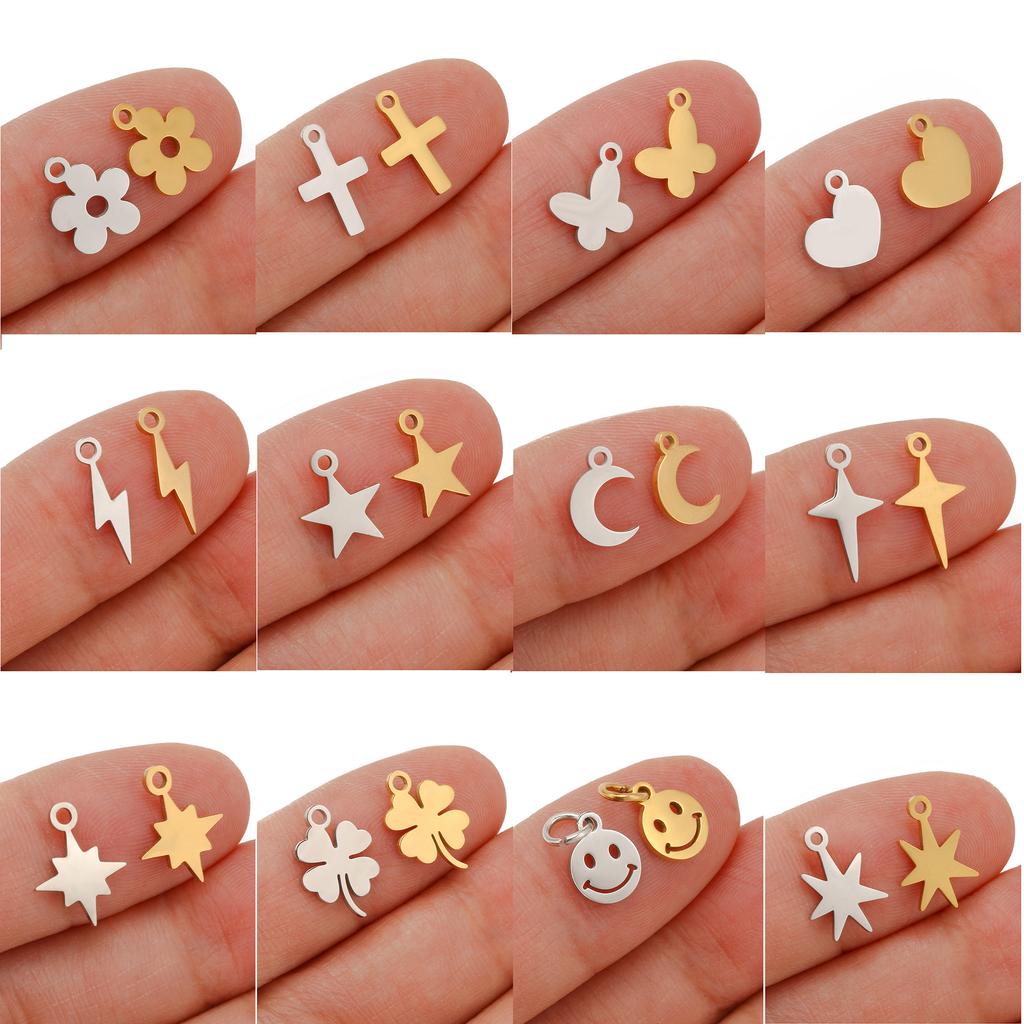 5PCS Mini Star Moon Charms For Making Necklace Bracelet Pendants Findings stainless steel Flower Love Charm DIY Handmade Jewelry