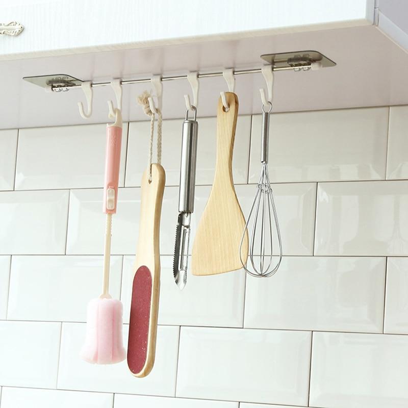 Kitchen Gabgets Cupboard 6 Hooks Home Organizer Storage Rack Pantry Chest Tools Towels Hanger Wardrobe Towel Rack Storage Shelf