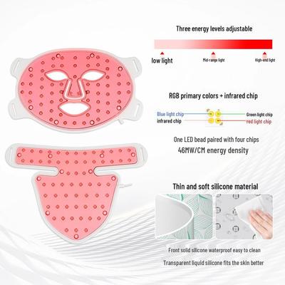 Red-Blue LED Beauty Mask: Home Facial Silicone Photon Rejuvenation Device with Neck Infrared Spectrometer