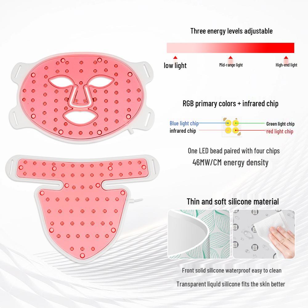 Red-Blue LED Beauty Mask: Home Facial Silicone Photon Rejuvenation Device with Neck Infrared Spectrometer