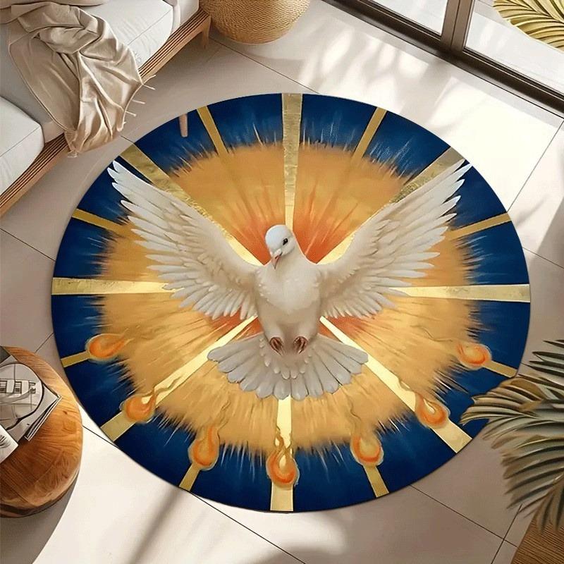

Holy Spirit Dove Pattern Round Floor Mat - Machine Washable - Comfortable and Soft - Suitable for Bedrooms Living Rooms Bedside 80cmx80cm
