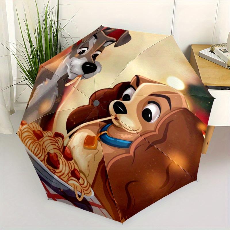 

Lady and the Tramp Eating Noodles Cartoon Umbrella, Portable 3-Fold Compact Umbrella, Suitable for Camping, Hiking and Travel, Ideal Easter