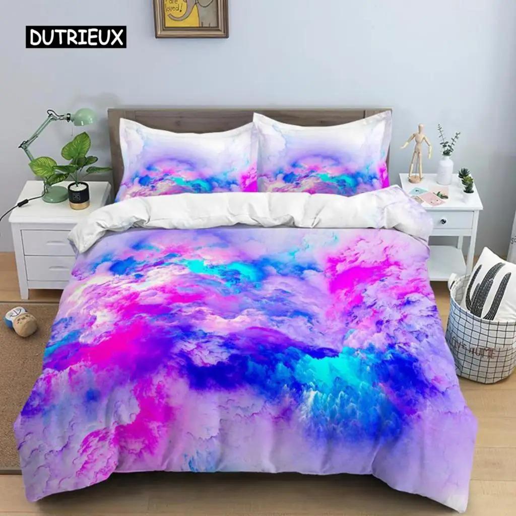 Colorful Cloud Soft Duvet Cover Polyester Orange Yelow Purple Cloud Sky Comfortable Quilt Cover for Tens Young Girls Abstract Theme Soft Beding Set