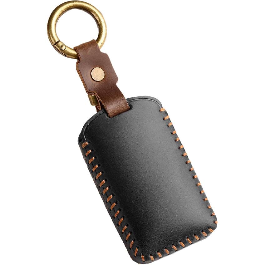 EASYANT Leather Key Fob Cover for Mazda 3 Hatchback CX5 CX90 -2025, Leather Car Remote Key Protector 4 Button Black