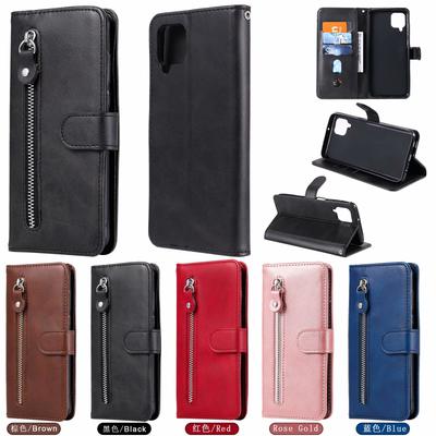 Suitable for Samsung S21 Mobile Phone Leather Case A02S Solid Color Calf Pattern Zipper Wallet Leather Case A72 Card Holder