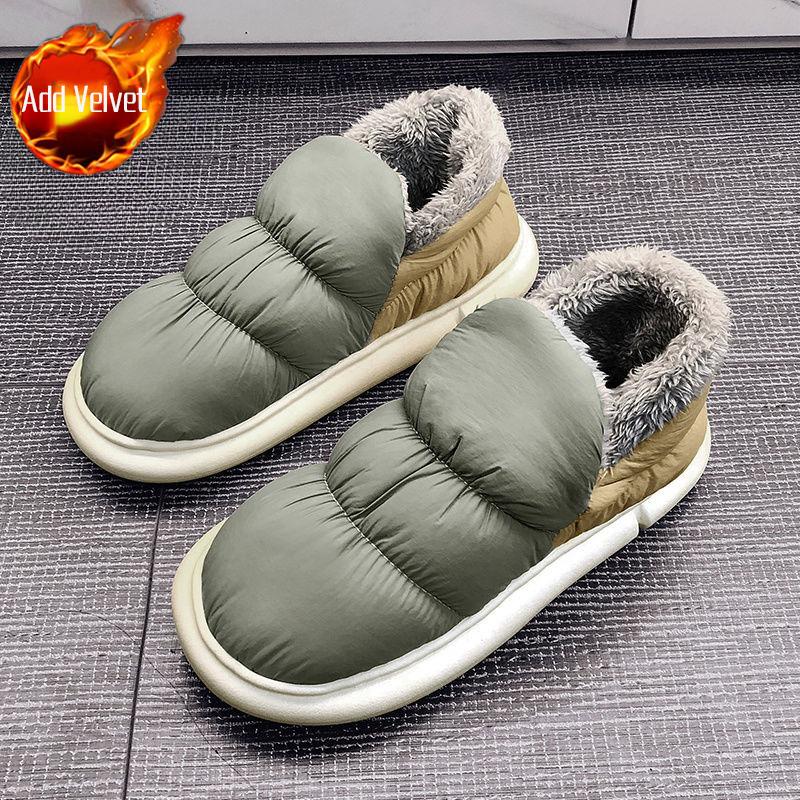 Couple Winter Cotton Slippers Men's Korean Closed Heel Fleece Lined Snow Boots Waterproof Warm Anti Cold Shoes for Winter