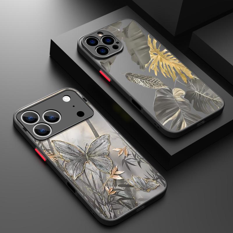 Shockproof Matte Phone Case For iPhone 17 Air 16e 16 15 14 Pro Max 13 16 17 Pro Max 17 Grey Butterfly Pattern Hard PC Back Cover