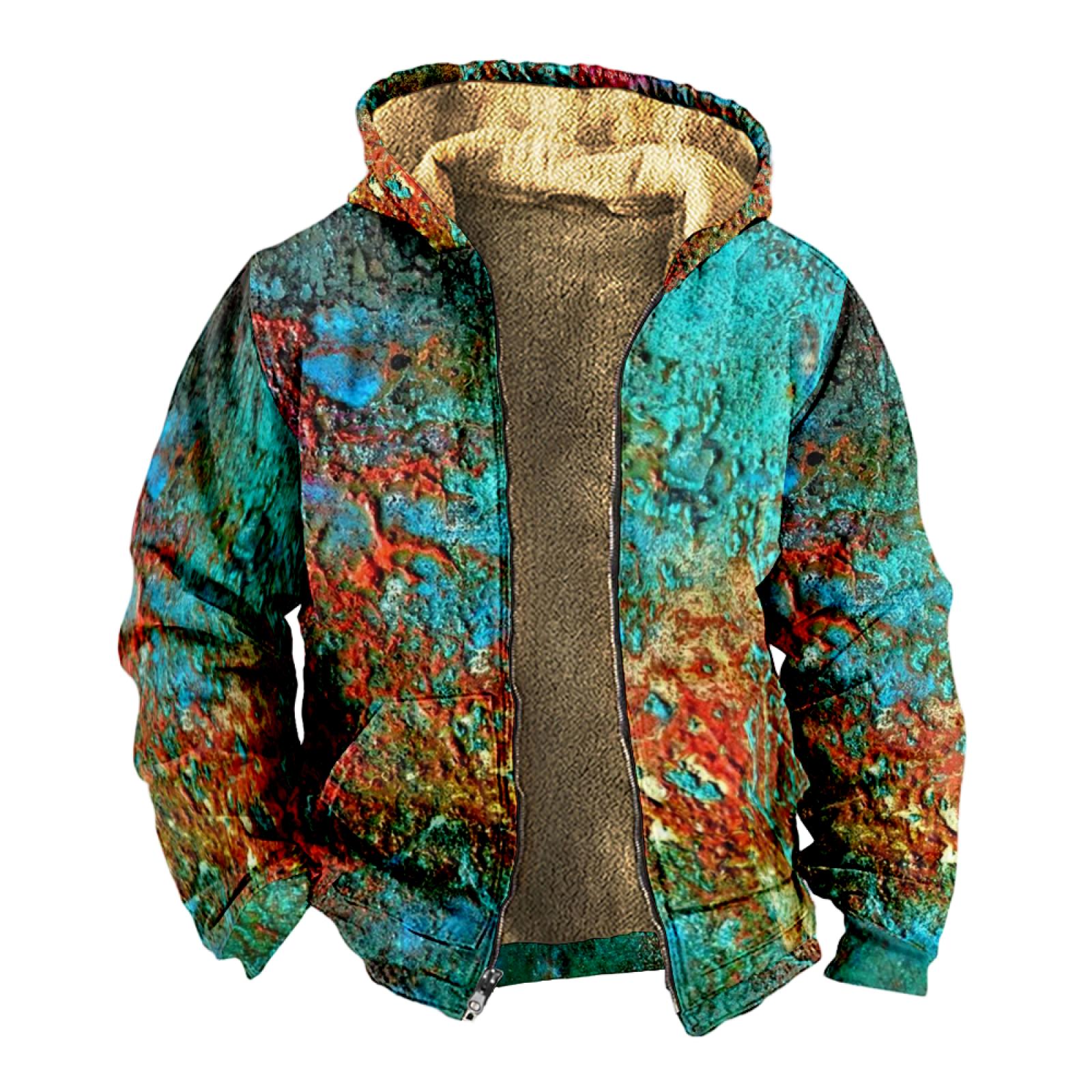 

Чоловічий товстий зимовий бавовняний костюм з довгим рукавом і блискавкою з принтом XXL ціан