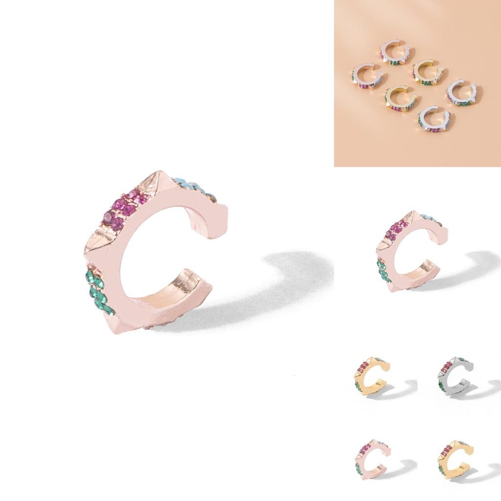 Eye-catching Alloy Geometric Earrings Trendy Rhinestone Ear Clips Perfect For Any Occasion