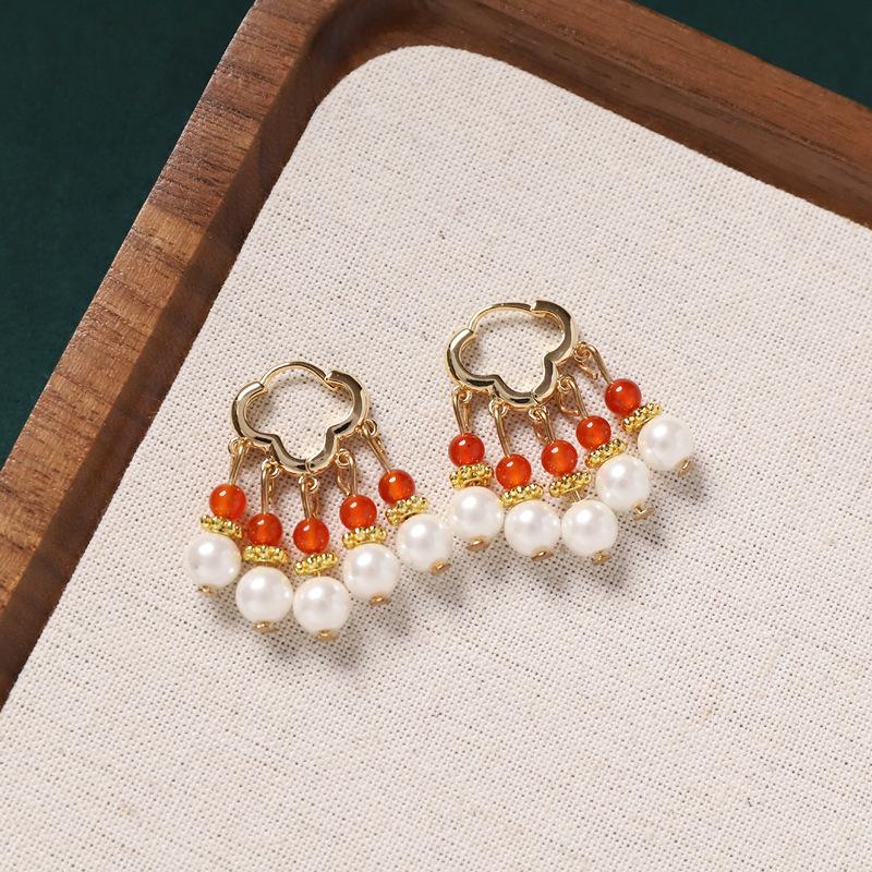 Original design earrings, natural agate pearls, retro earrings, ear buckles, medium and high-end earrings for women