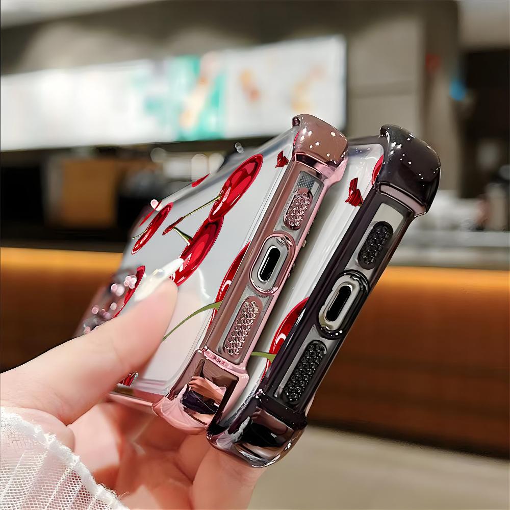 Fashion Cherry Pattern Electroplated AntiDrop Clear Phone Case For Samsung Galaxy S25 Ultra S24 S23 S22 S21 Plus FE Clear Cover