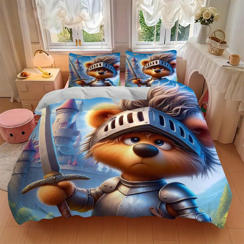 3pcs Anime Knight Bedding Set - Includes One Quilt Cover and Two Pillowcases (No Core) - Perfect for Bedroom and Guest Room Decoration, Fest