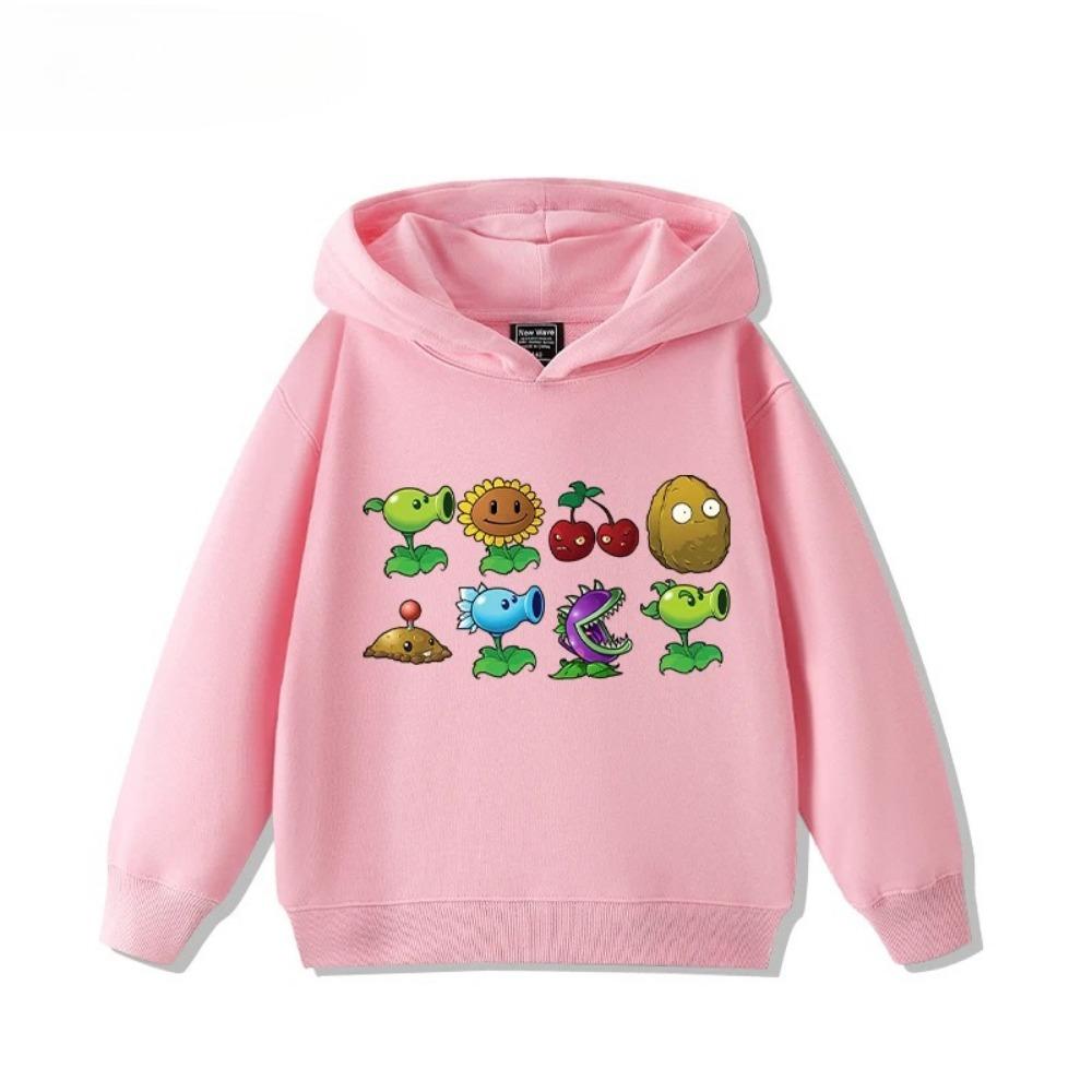 2025 Autumn/Winter New Children's Long Sleeve Top Plant Wars Zombie Printed Street Fashion Boys and Girls Hooded Sports Shirt