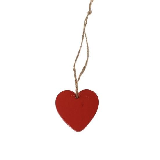 10 Pcs Wood Heart Block Sign Red Heart Shaped Hanging Ornaments with Hole Hemp Ropes
