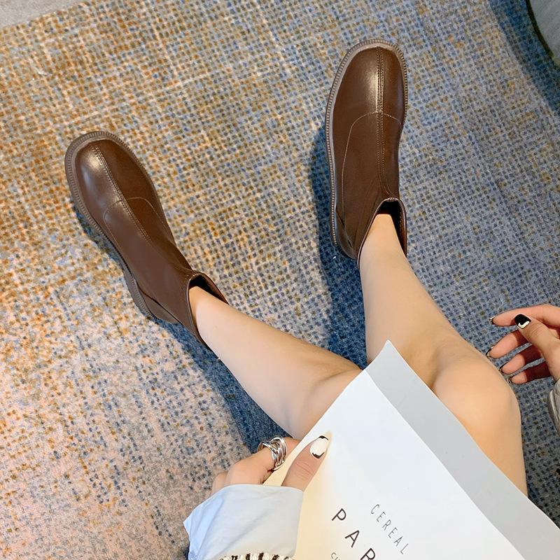 

Zhike Узкие ботинки-мартенсы женские 2025 новые британские ботинки-мартенсы женские мягкая кожа мягкая подошва средние ботинки челси 40 коричневый