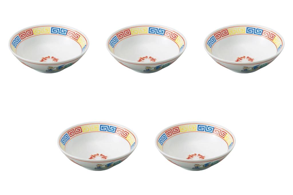 Set of 5 Kaminarimon Chinese Painting Round Bowls x Ramen Bowls Setomonohonpo Three-Colored 6.5 [19.5 70cm]