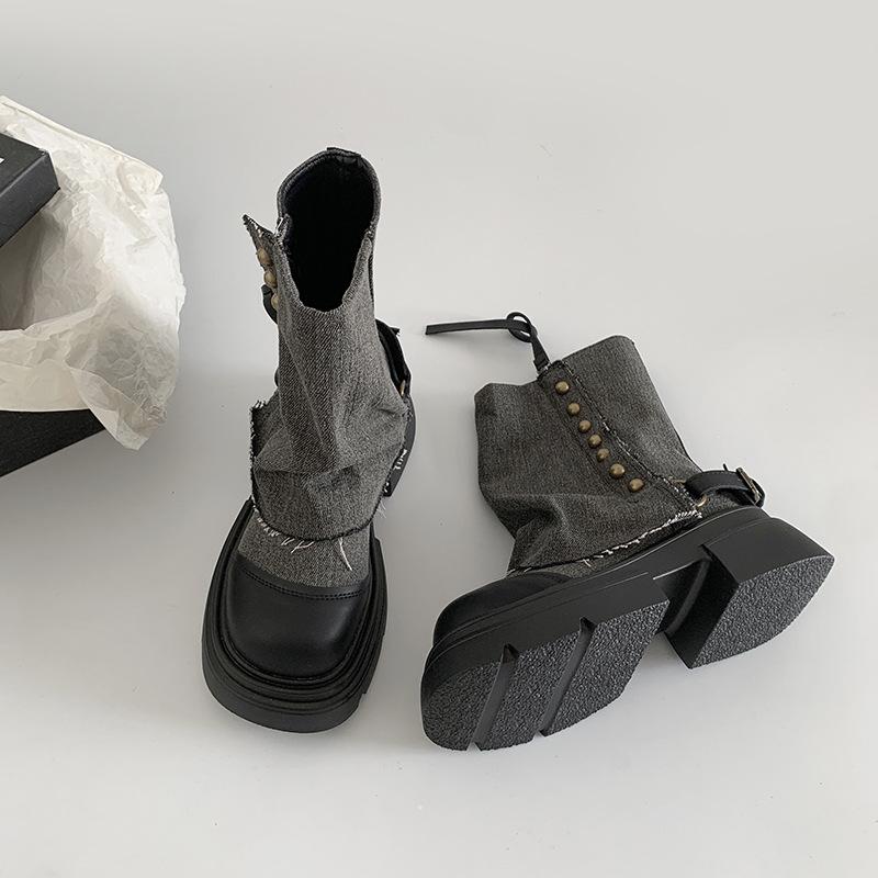 British Fashion Black British Style Platform Martin Boots Women's Summer 2025 New Niche with Skirt Thick Heel Short Boots