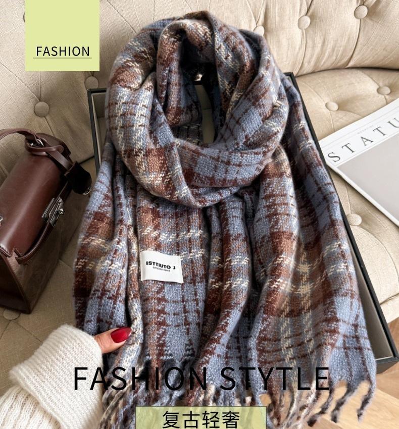 New Maillard College style plaid scarf female, Korean atmosphere temperament versatile girl style student scarf
