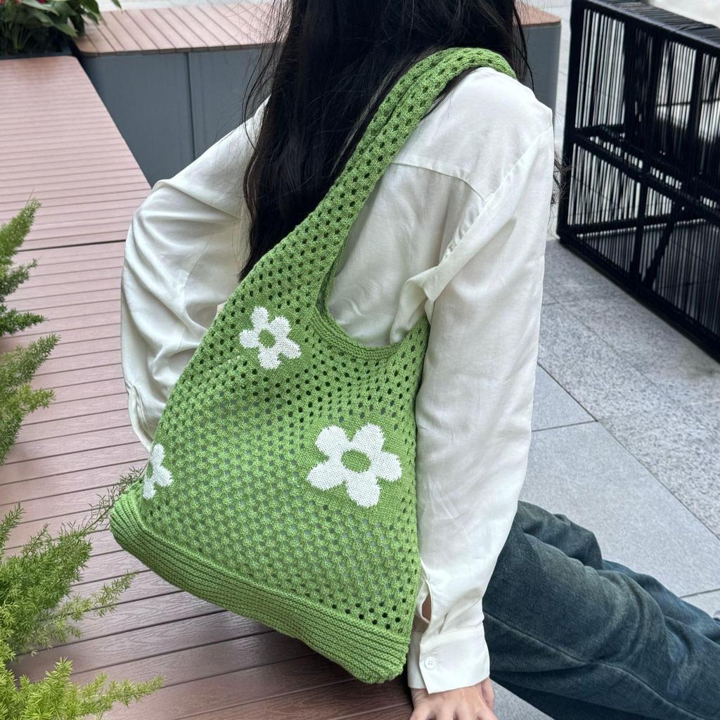 Damen-Umhängetasche mit großem Fassungsvermögen, modisches Blumenmuster, gehäkelte Tragetasche, All-Match-Tasche, süße Gürteltasche, Stricktasche