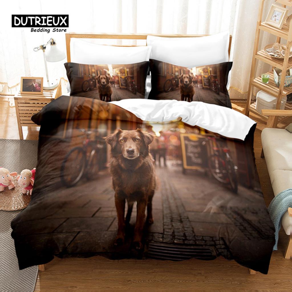 Surfer Dog Bedding Set, 3Pcs Duvet Cover Set, Soft Comfortable Breathable Duvet Cover, For Bedroom Guest Room Decor