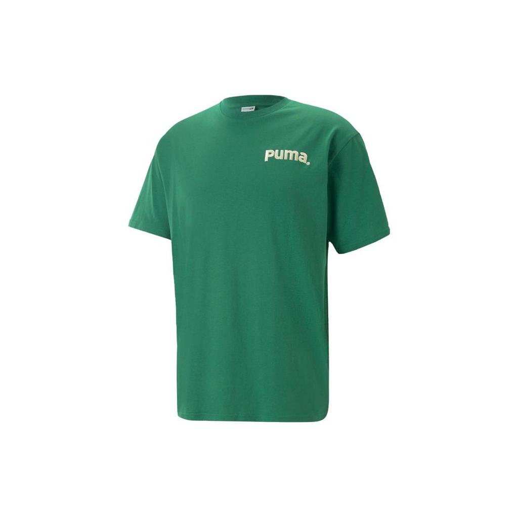 PUMA T Shirts Men's Dark Green Crew Neck Moderate Straight Fit 622536-37