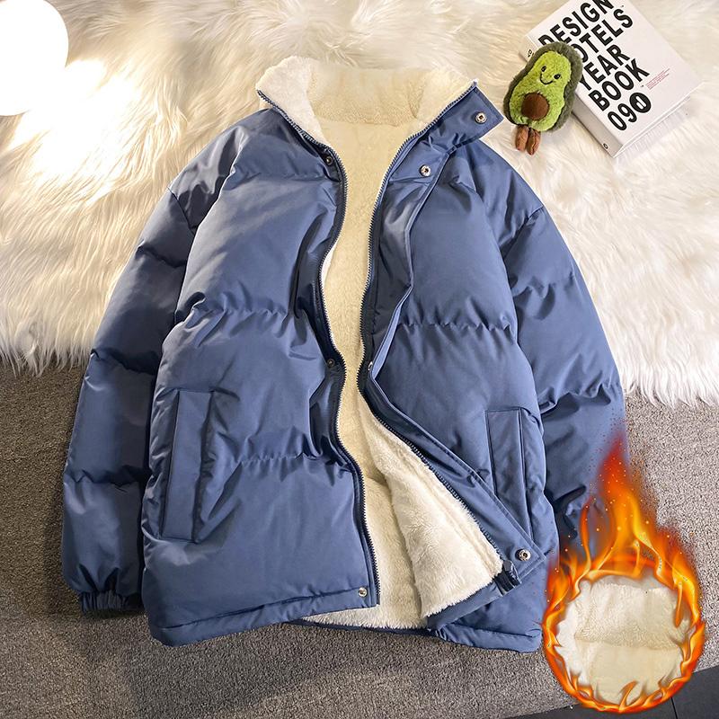 Warm Fleece Winter Lined Puffer Jackets Men Thick Parkas Casual Man Padded Down Outwear Zipper Long Sleeve Outdoor Couple Coat