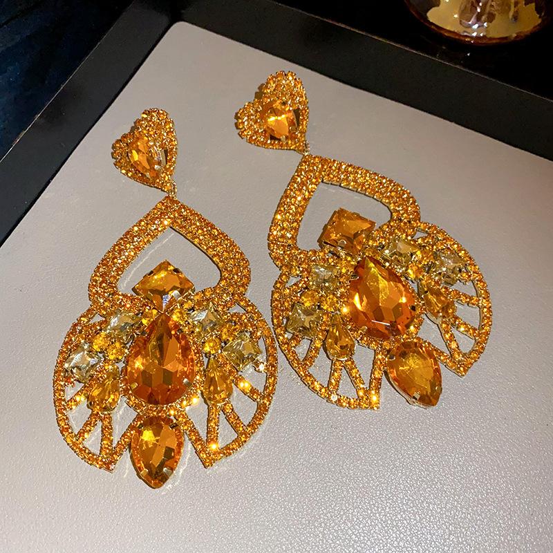 

Серьги-капли в форме сердца с инкрустацией стразами для женщин, преувеличенные, ретро, легкая роскошь, темпераментные, свадебные, для невесты, циркон