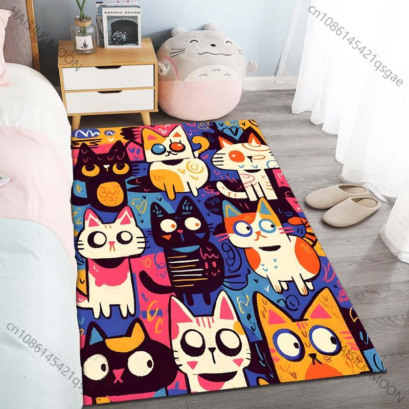 1PC Colorful Cartoon Cat Collage Art Carpet for Living Room Bedroom Sofa Home Decor Non-slip Floor Mat Modern Carpet Large Size