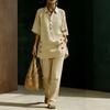 Women Two Piece Set Loose Fit Short Sleeve Shirt with Button Detail and Wide Leg Pants Casual Outfit for Everyday Wear