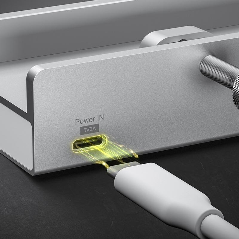 10Gbps USB C USB Hub 4 Ports Aluminum USB 3.1 Docking Hub Clamp for Desk Computer with 5V 2A Extra Power Supply Port