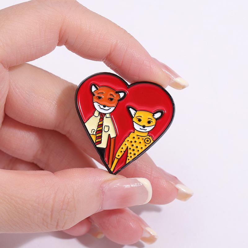 The Fantastic Mr Fox Enamel Pins Comedy Animated Film Couple Love Heart Lapel Badge Clothes Backpack Brooches Accessories Gift