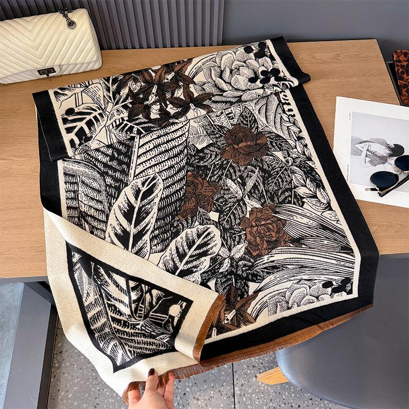 Imitation Cashmere Plant Line Draft Forest Comfortable And Warm Soft And Breathable Double-Sided Scarf Office Shawl