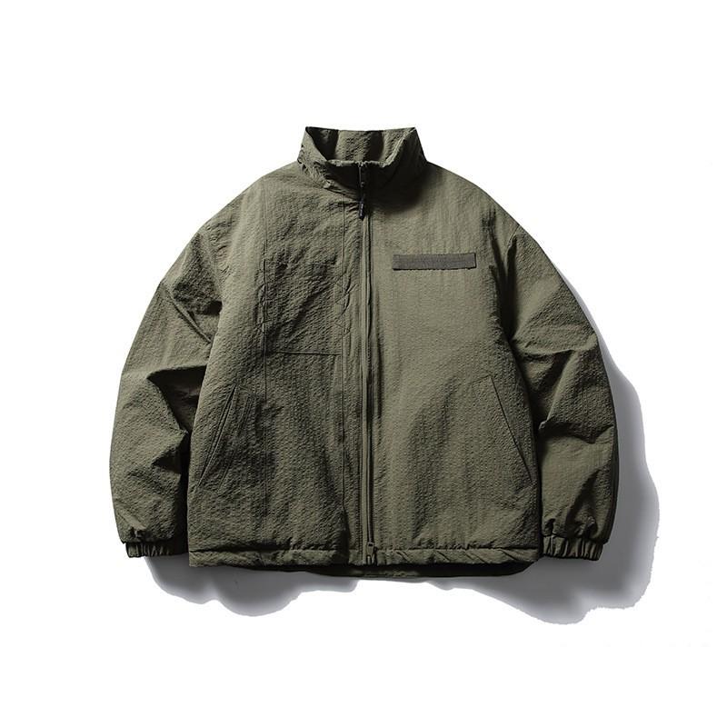 Unisex Winter Warm Cotton Puffer Jacket Stand Collar Loose Fit Solid Color Casual Streetwear Youth