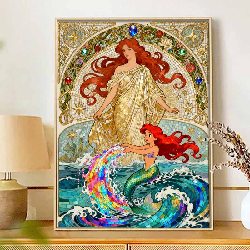 Disney 5d Diamond Painting, Ariel Mermaid Art Painting Diy Handmade Sticker Gift, Home Decoration Painting