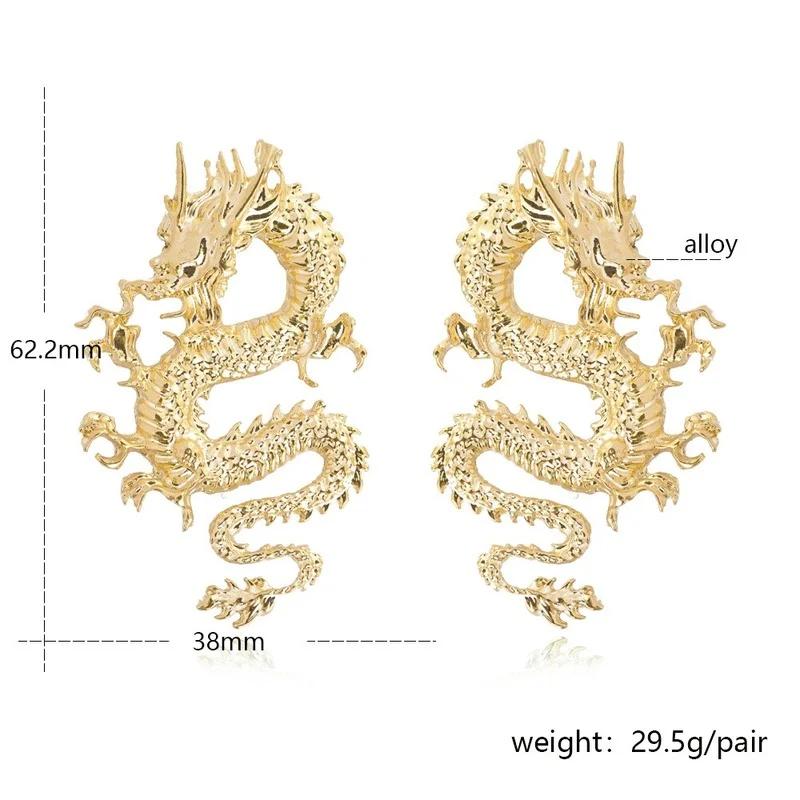 Vintage Chinese Style Dragon Stud Earrings for Women Trendy Punk Personality Animal Totem Earrings Statement Jewelry Gift