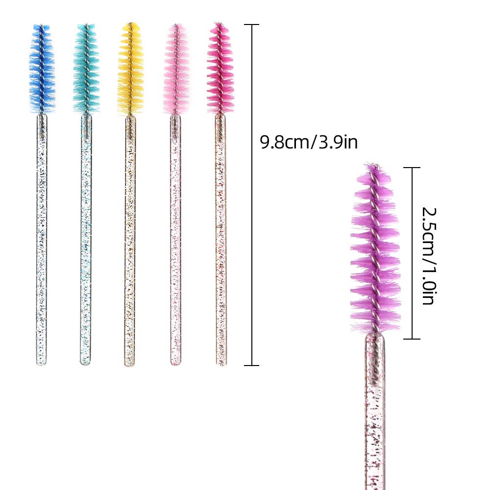 ATOMUS 300pcs Mascara Disposable Eyelash Applicators with Crystal Handles for Eyelash Extensions Wands, (6 Colors)